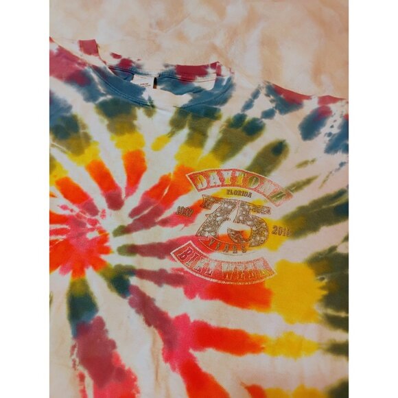 75th Anniversary Daytona Beach Bike Week 2016 Motorcycle T-Shirt XL Tie Dye - Picture 1 of 9